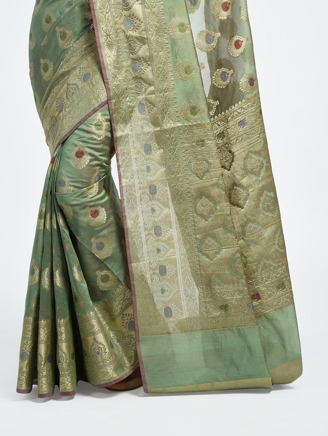 Zari Motif Banarasi Saree with blouse - 15345663 - Zoom Image - 2