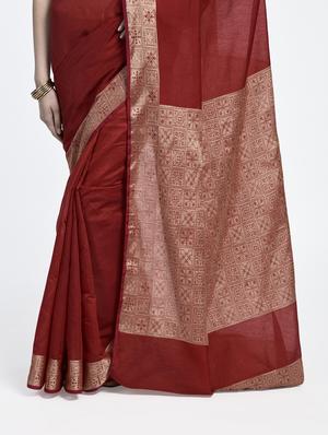 geometrical zari border handloom saree with blouse - 15345673 - Standard Image - 2