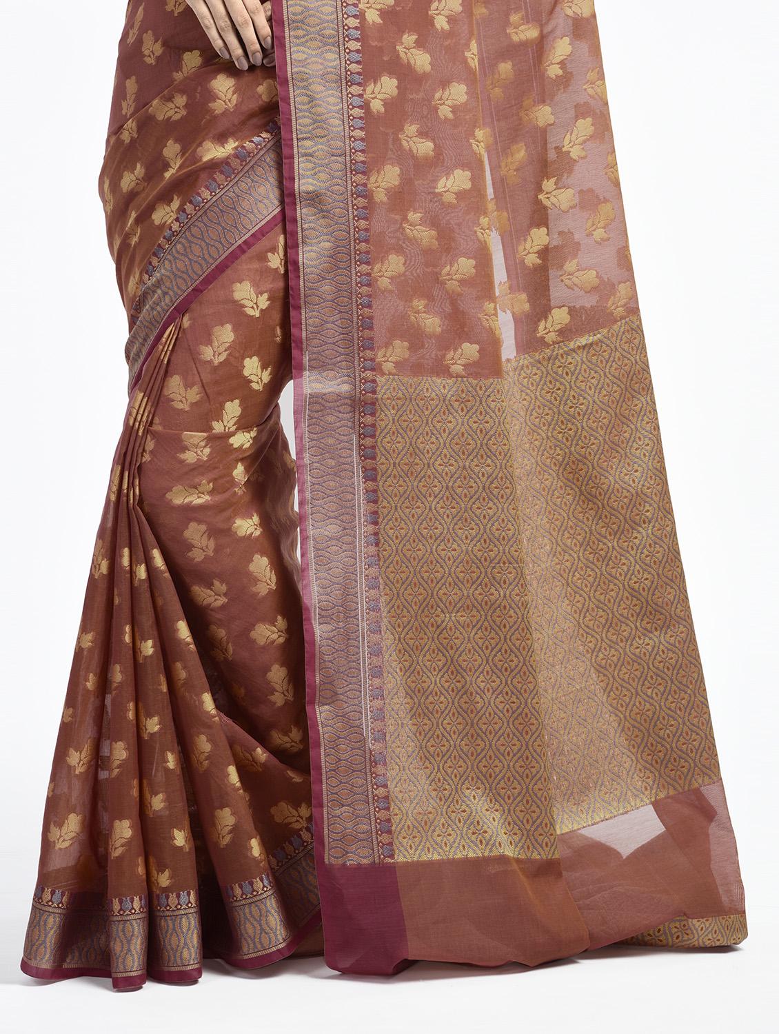 Floral Motif Banarasi Saree with blouse - 15345680 - Zoom Image - 2