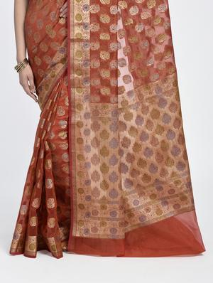 Floral Motif Banarasi Saree with blouse - 15345693 - Standard Image - 2