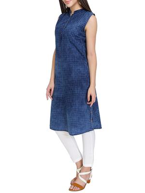 blue denim straight kurta - 15345725 - Standard Image - 2