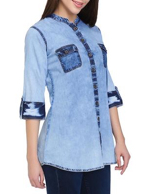 blue denim straight kurti - 15345726 - Standard Image - 2