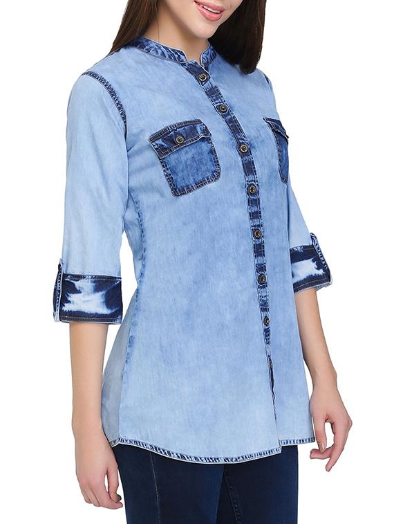 blue denim straight kurti - 15345726 - Zoom Image - 2