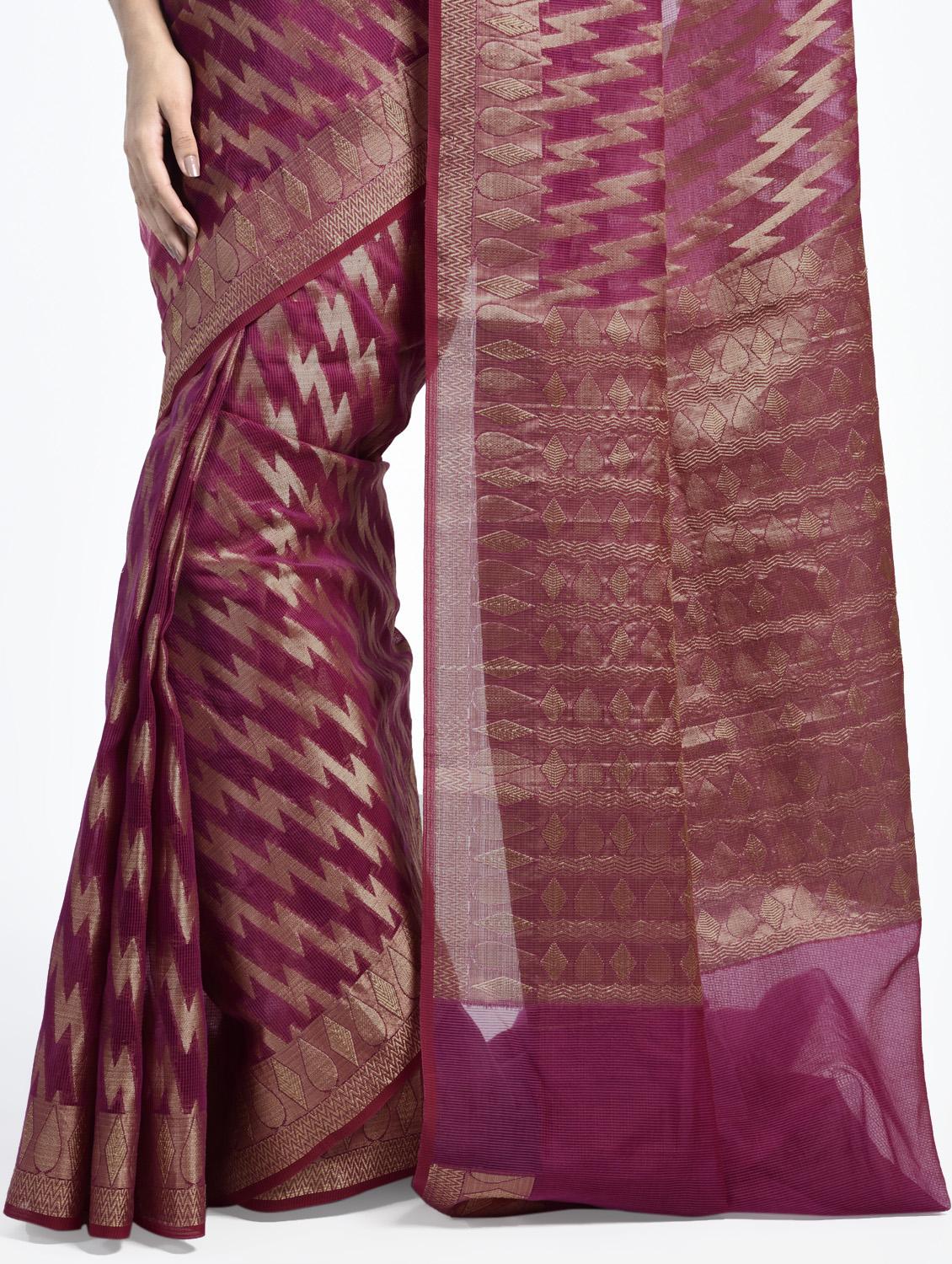 chevron zari motif Banarasi Saree with blouse - 15345757 - Zoom Image - 2