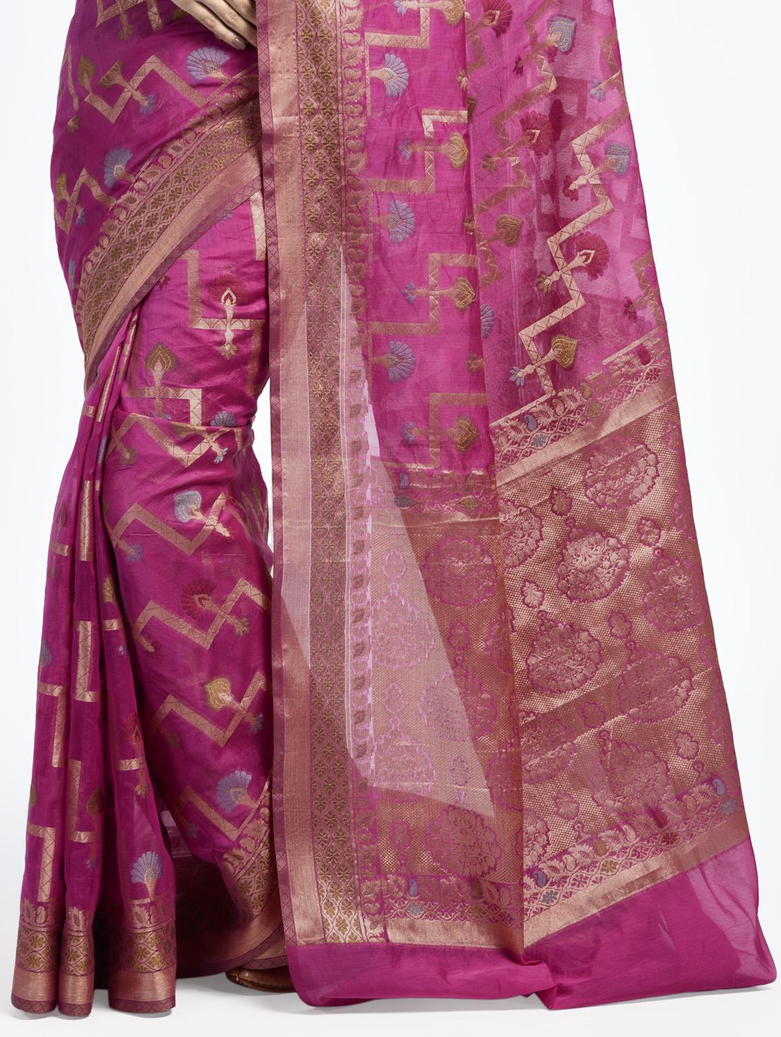 geometrical zari motif banarasi saree with blouse - 15345760 - Zoom Image - 2