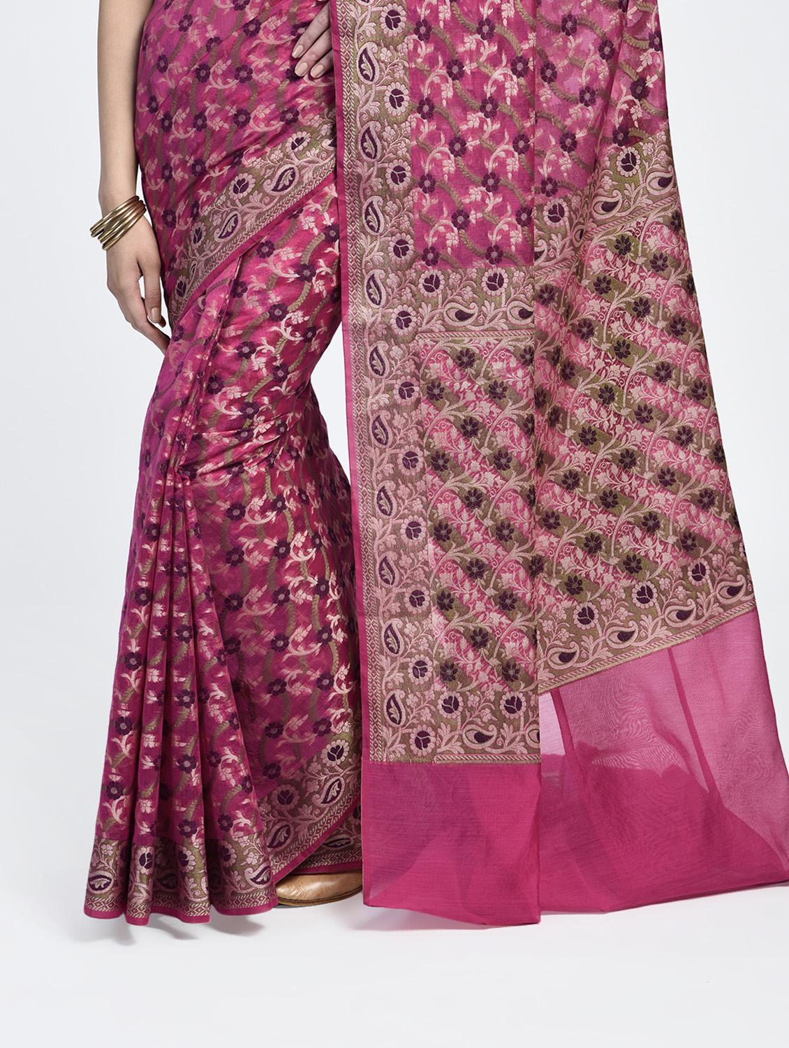 floral zari motif banarasi saree with blouse - 15345767 - Zoom Image - 2