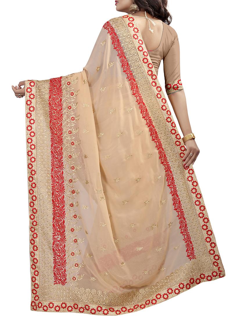 resham & zari embroidery work saree with blouse - 15345835 - Zoom Image - 2