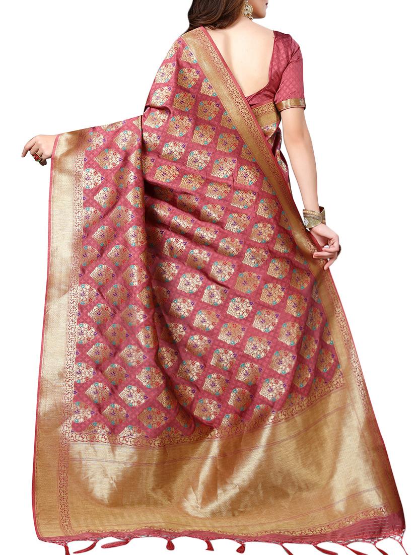 zari woven banarasi silk saree with blouse - 15345841 - Zoom Image - 2