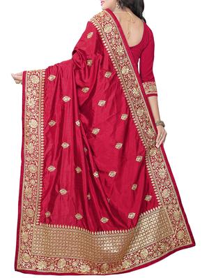 zari embroidery work saree with blouse - 15345846 - Standard Image - 2