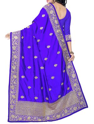 zari embroidery work saree with blouse - 15345851 - Standard Image - 2