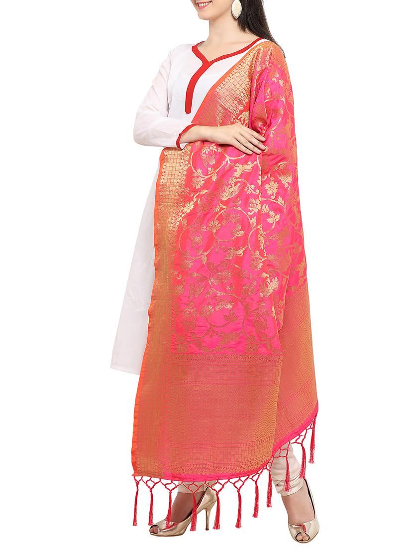 pink art silk banarasi dupatta - 15346544 - Zoom Image - 2