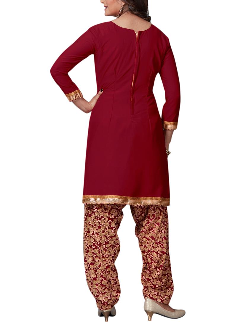 Maroon unstitched salwar suit - 15346573 - Zoom Image - 2