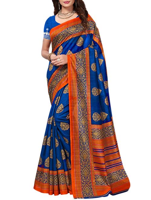 Contrast bordered bhagalpuri saree with blouse - 15346713 - Standard Image - 1