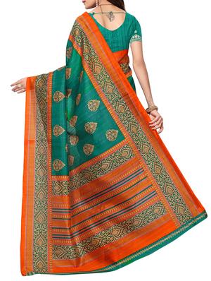 Contrast bordered bhagalpuri saree with blouse - 15346714 - Standard Image - 2