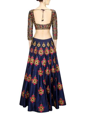 blue silk aline lehenga - 15346926 - Standard Image - 2