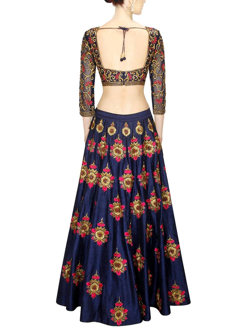 blue silk aline lehenga - 15346926 - Zoom Image - 2