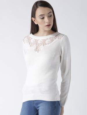 ribbed hem laced pullover - 15347348 - Standard Image - 2
