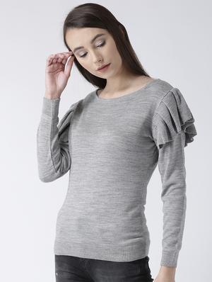 ruffled sleeve solid pullover - 15347358 - Standard Image - 2