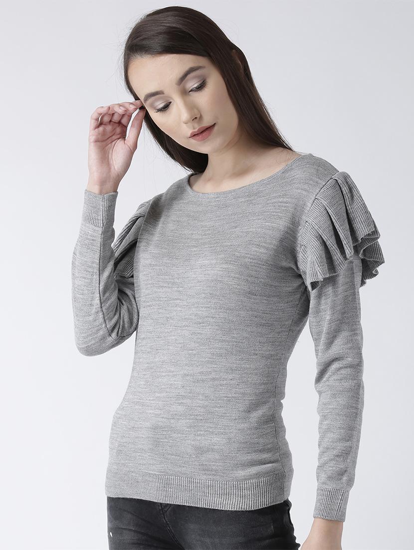 ruffled sleeve solid pullover - 15347358 - Zoom Image - 2