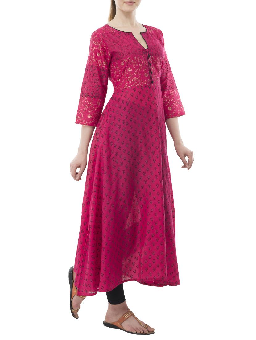 pink cotton anarkali kurta - 15347379 - Zoom Image - 2