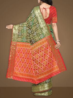 jacquard work patola green saree with blouse - 15347388 - Standard Image - 2