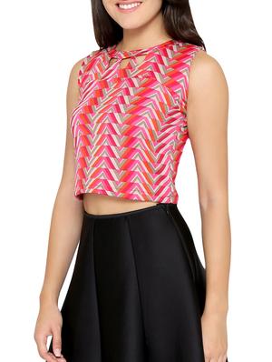 chevron key hole neck crop top - 15349239 - Standard Image - 2