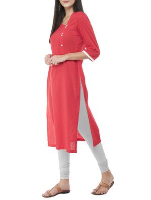 peach cotton straight kurta - 15349423 - Standard Image - 2