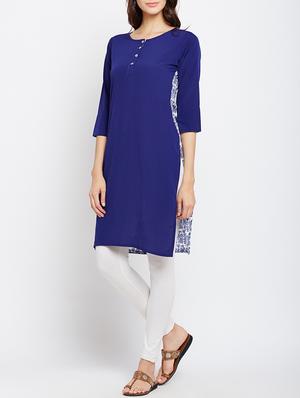 blue cotton straight kurta - 15349452 - Standard Image - 2
