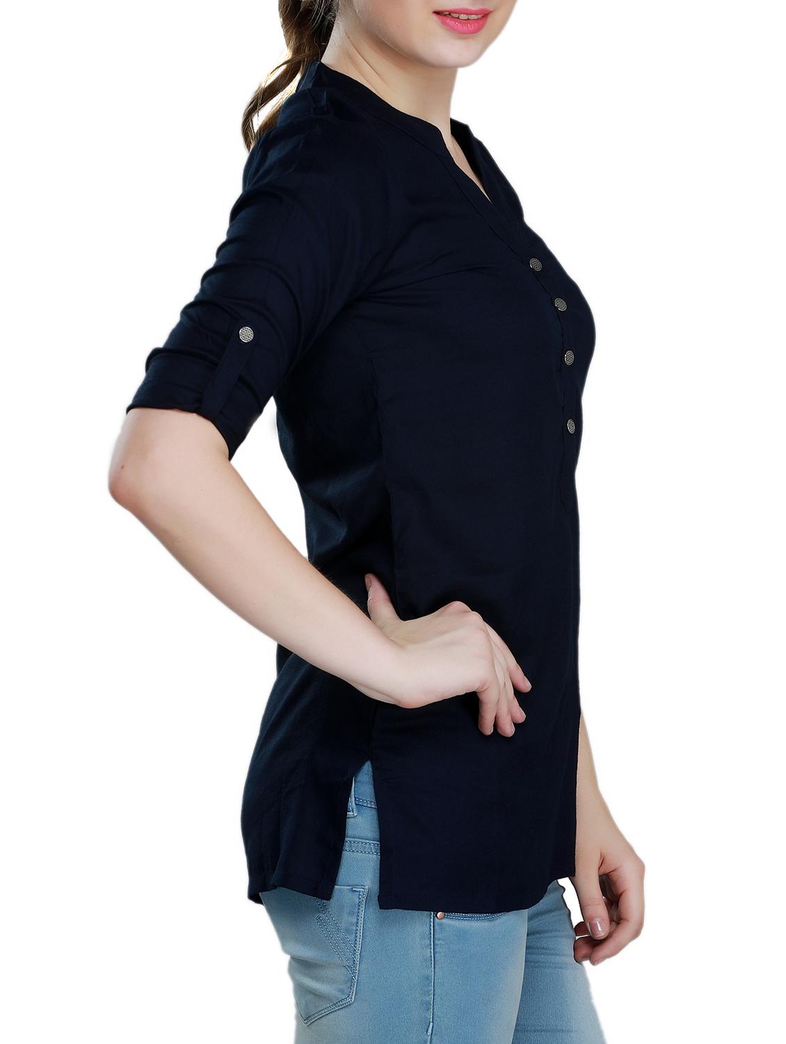 mandarin neck roll-up sleeve tunic - 15350398 - Zoom Image - 2