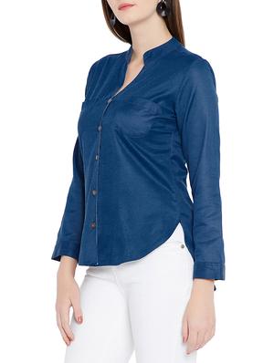 mandarin collar denim shirt - 15351466 - Standard Image - 2