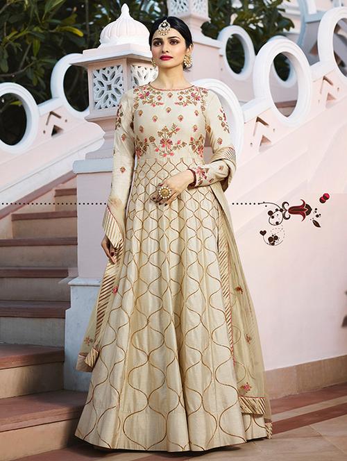 embroidered semi-stitched anarkali suit - 15352947 - Standard Image - 1