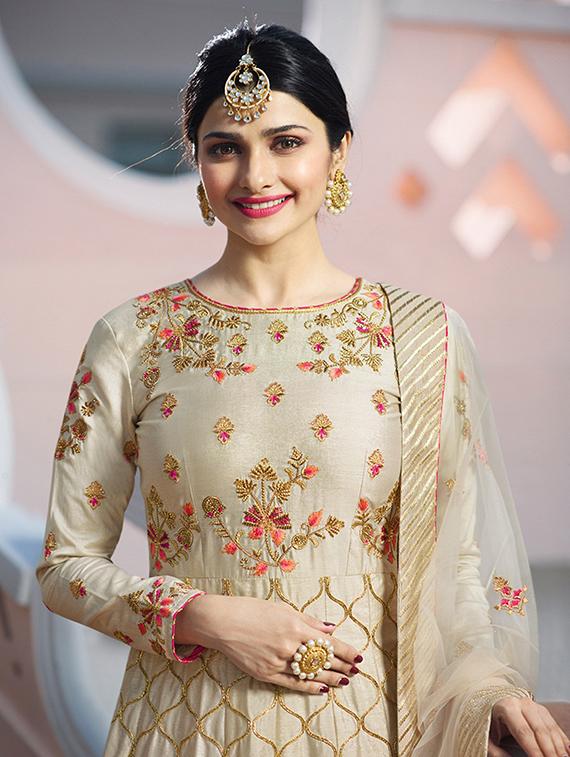 embroidered semi-stitched anarkali suit - 15352947 - Zoom Image - 2