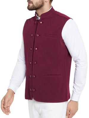 maroon cotton nehru jacket - 15352976 - Standard Image - 2