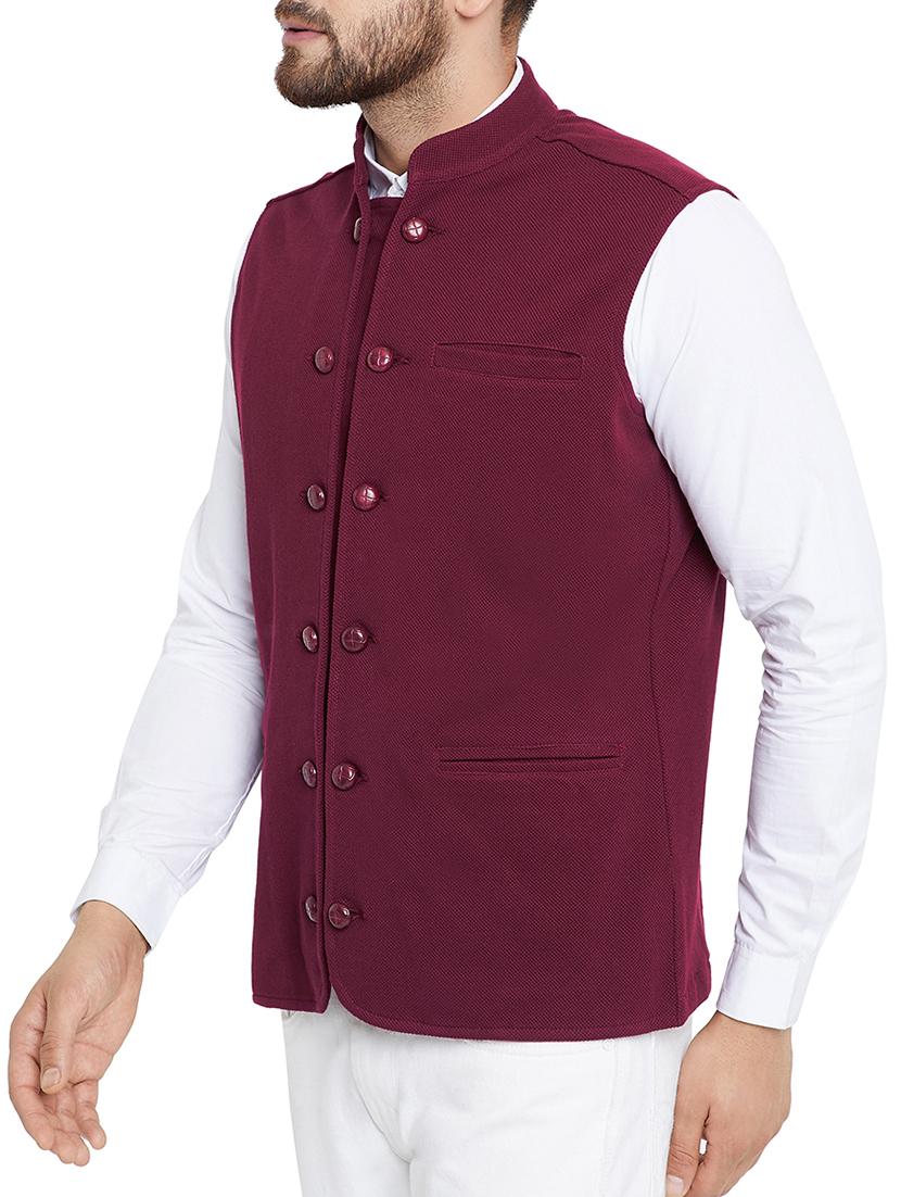maroon cotton nehru jacket - 15352976 - Zoom Image - 2