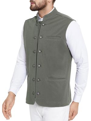 grey cotton nehru jacket - 15352979 - Standard Image - 2