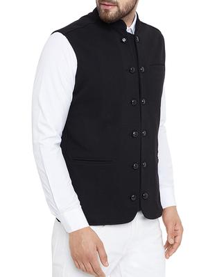 black cotton nehru jacket - 15352980 - Standard Image - 2