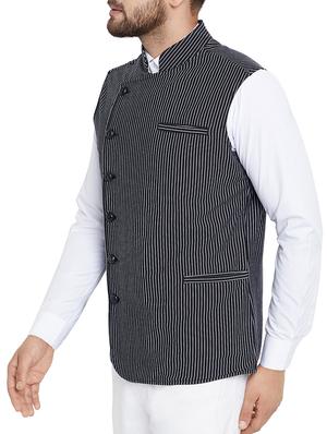 black cotton nehru jacket - 15352986 - Standard Image - 2