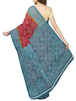 contrast bordered bandhani saree with blouse - 15353605 - Standard Image - 2