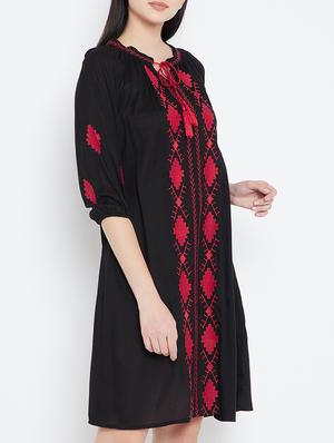 embroidered tie up neck dress - 15353839 - Standard Image - 2