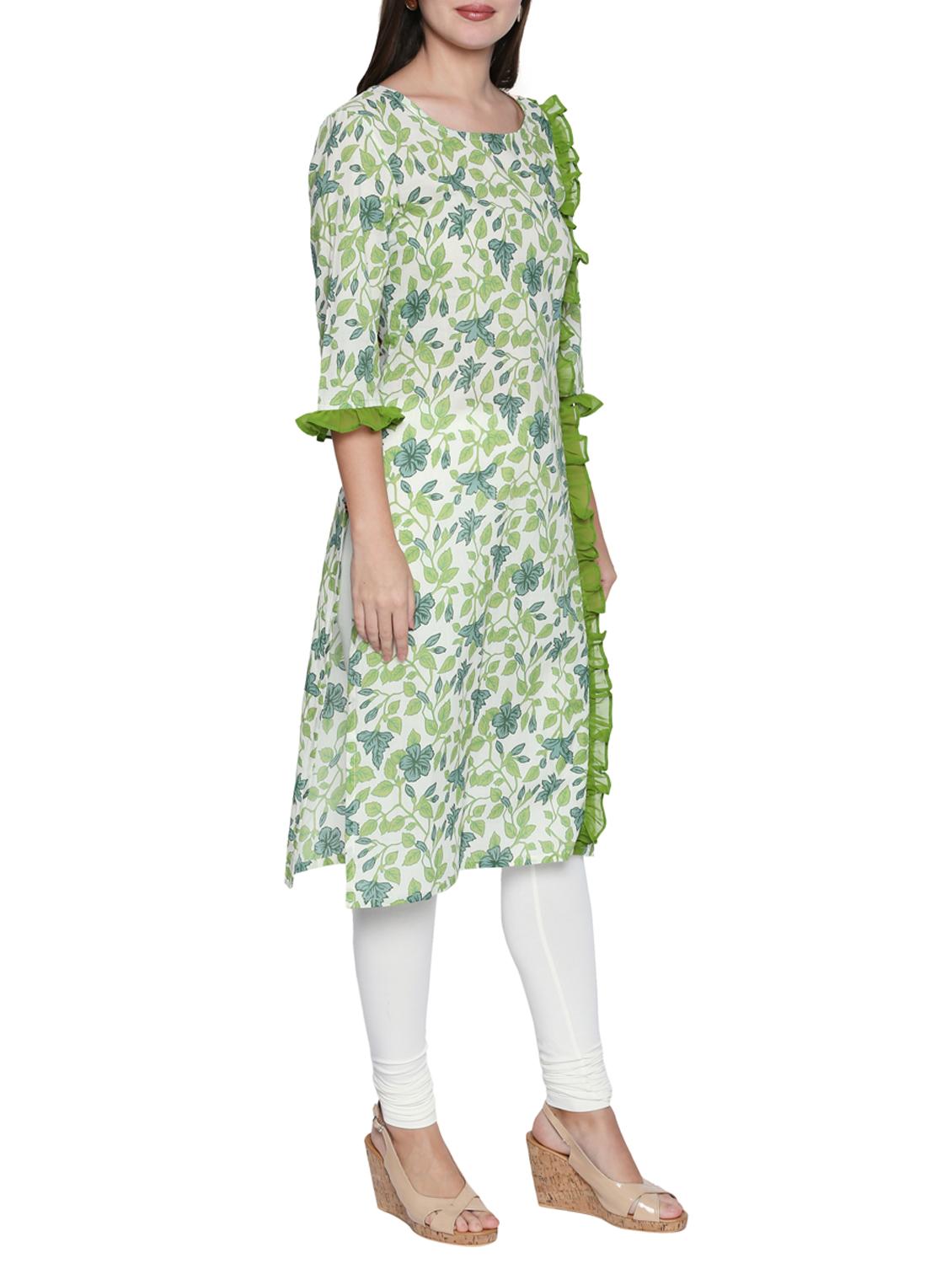 ruffle printed straight kurta - 15353886 - Zoom Image - 2