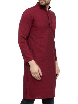 maroon cotton long kurta - 15355396 - Standard Image - 2