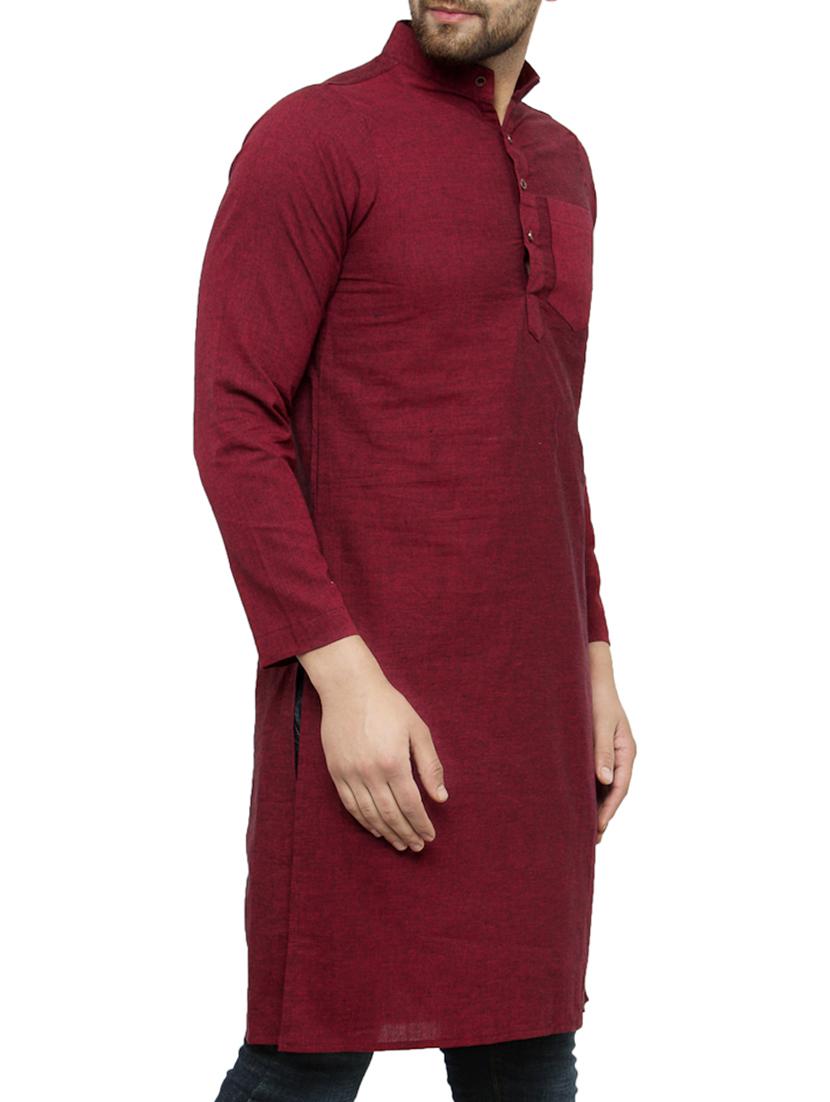 maroon cotton long kurta - 15355396 - Zoom Image - 2