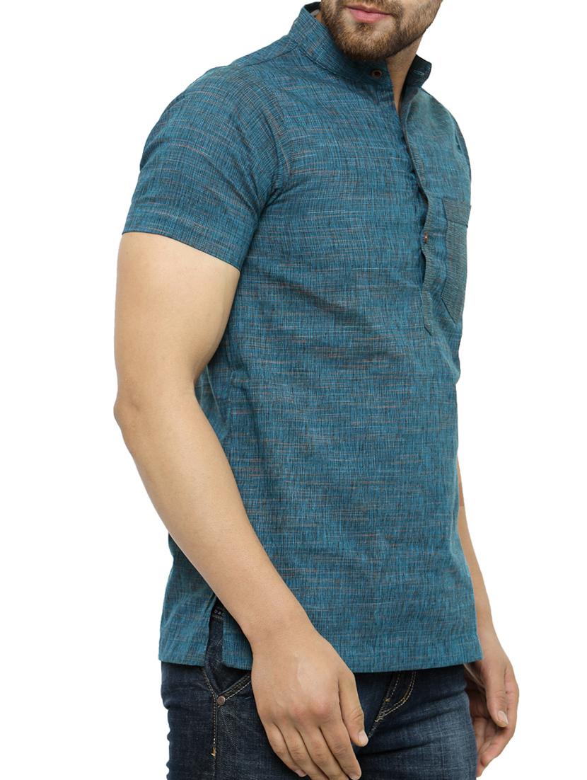 blue cotton short kurta - 15355408 - Zoom Image - 2