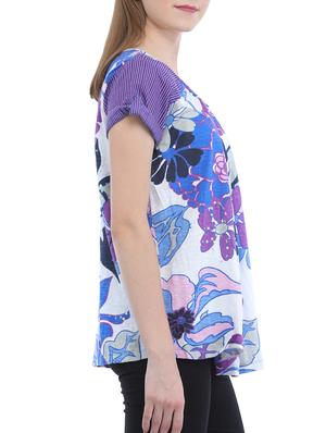striped sleeved printed top - 15360812 - Standard Image - 2