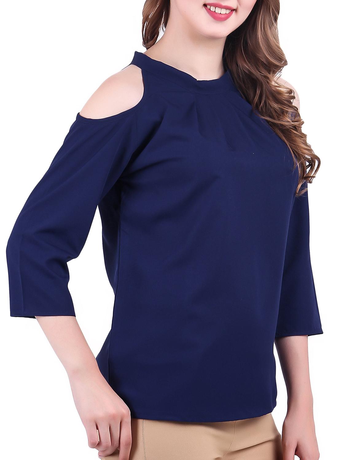 cold shoulder pleated neck top - 15362153 - Zoom Image - 2
