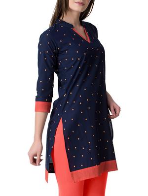 blue cotton straight kurti - 15362688 - Standard Image - 2