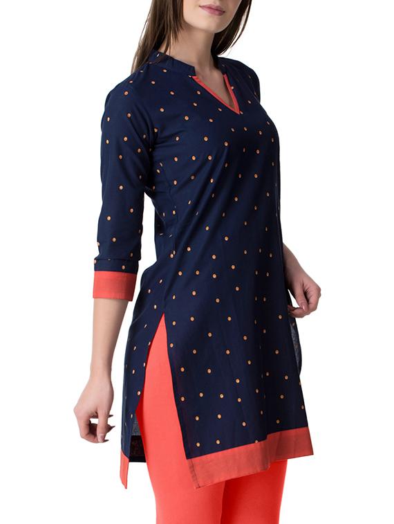 blue cotton straight kurti - 15362688 - Zoom Image - 2