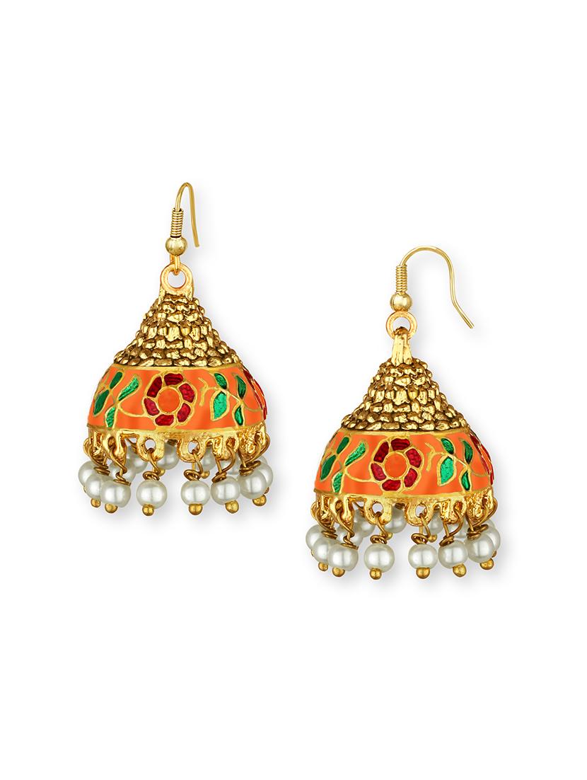 gold metal jhumka earring - 15363203 - Zoom Image - 2