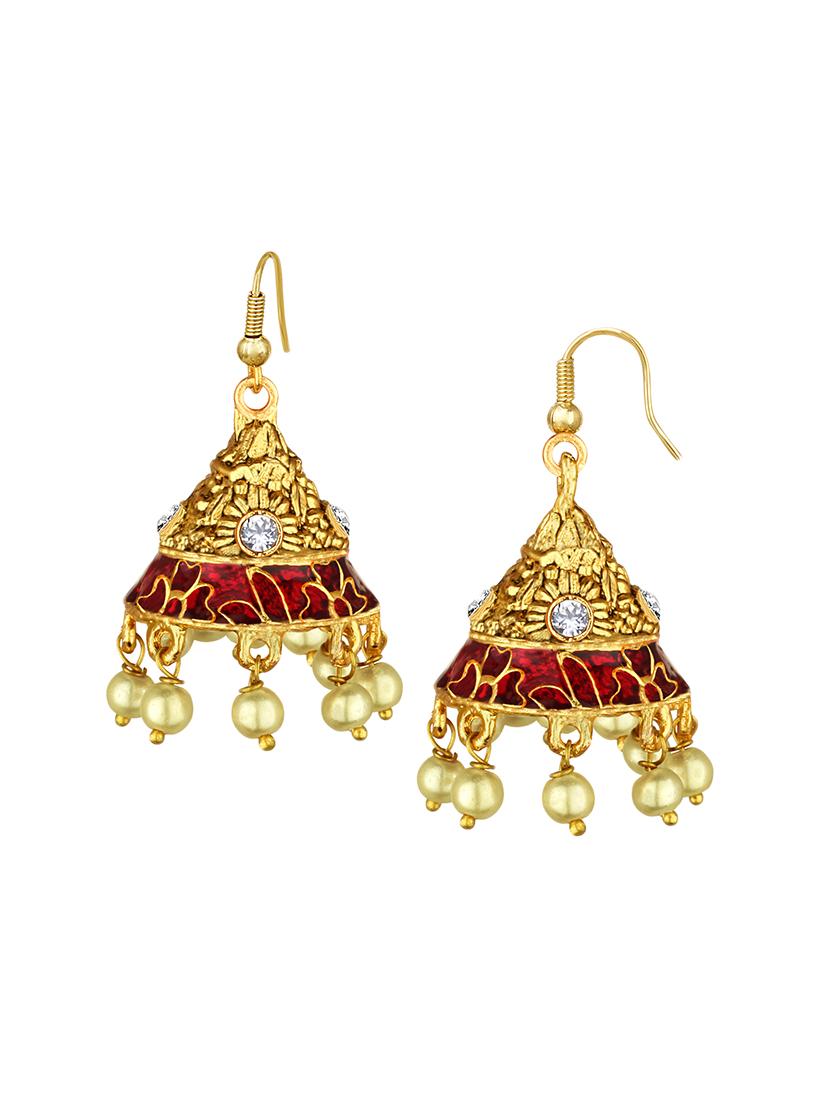 gold metal jhumka earring - 15363206 - Zoom Image - 2