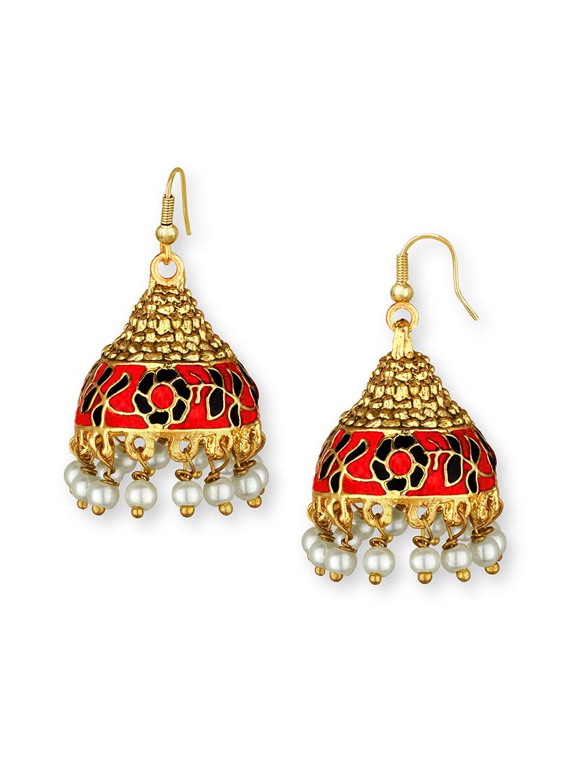 gold metal jhumka earring - 15363212 - Zoom Image - 2